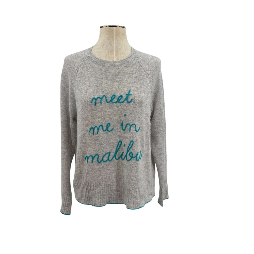 Golden Sun Meet Me In Malibu Cashmere‎ Sweater Gray Blue Size Small Medium